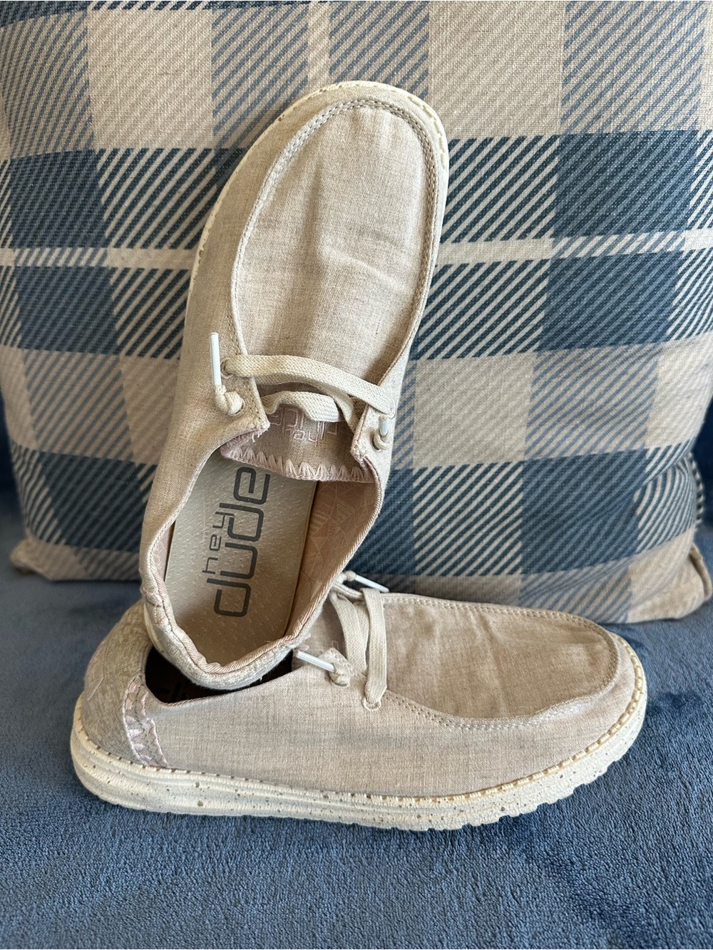 Hey Dude Women’s Beige Canvas Wally Casual Slip-On Shoes